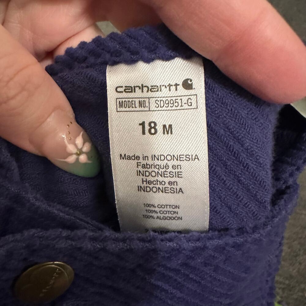 Carhartt Kids' Ruffle Trim Corduroy Overall 18M Purple - Picture 2 of 3